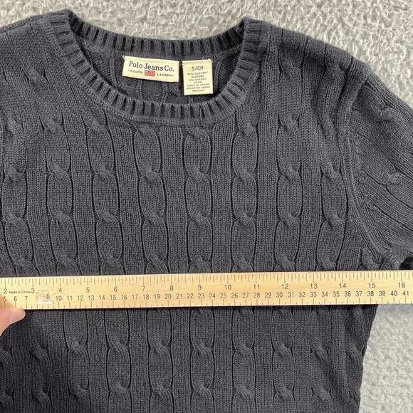 Polo Jeans Co Ralph Lauren Cable Knit Sweater Women Small Black Cotton 90s Y2K - Picture 5 of 8